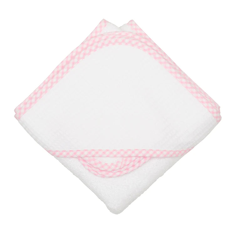 Hood Towel & Washcloth Set in Pique Pink Check