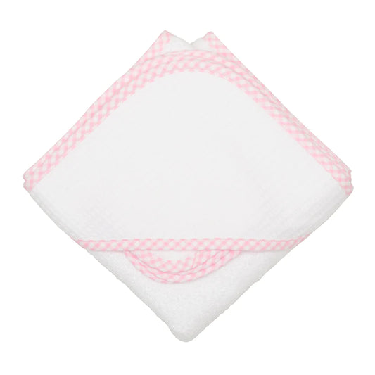 Hood Towel & Washcloth Set in Pique Pink Check