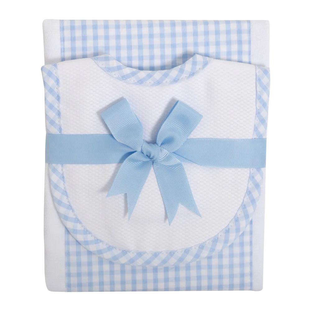 Blue Check Drooler Bib & Burp Set