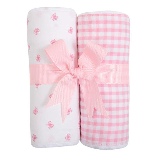 Pink Bow Set of 2 Fabric Burp Cloths