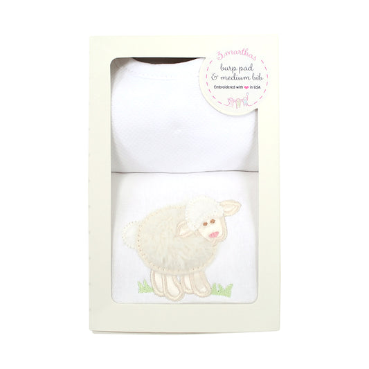 White Lamb Bib & Burp Box Set