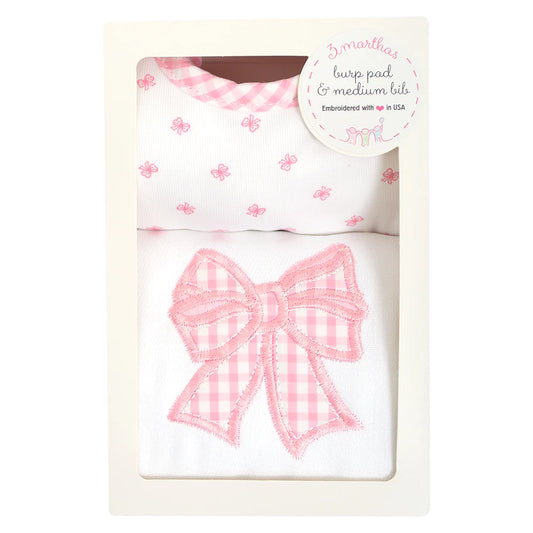 Pink Bow Bib & Burp Box Set