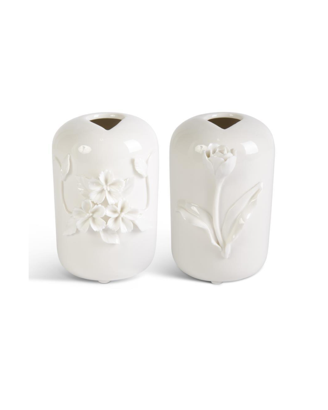 Tall White Ceramic Vase with Raised Flowers