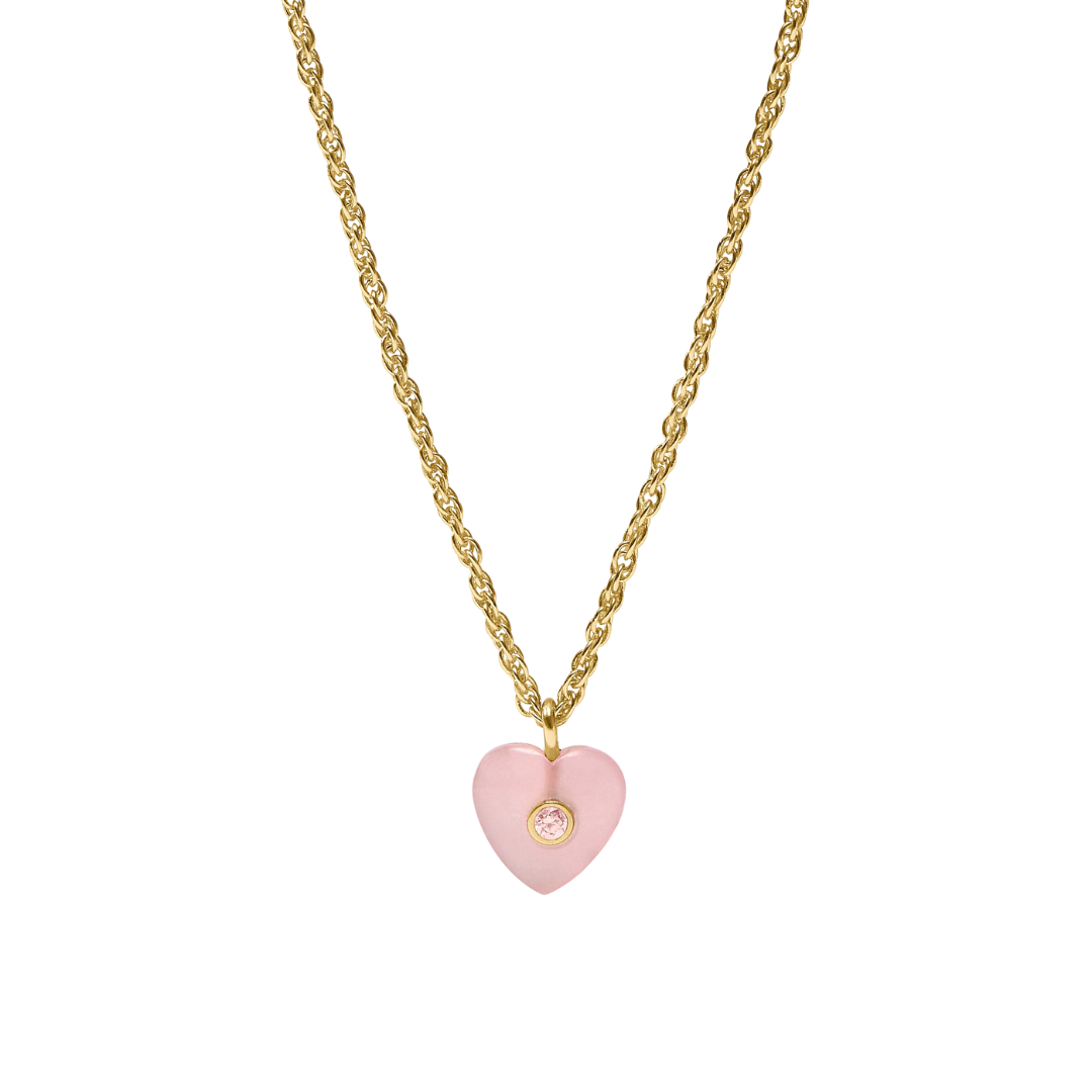 Julie Vos Heart Delicate Necklace - Rose Quartz