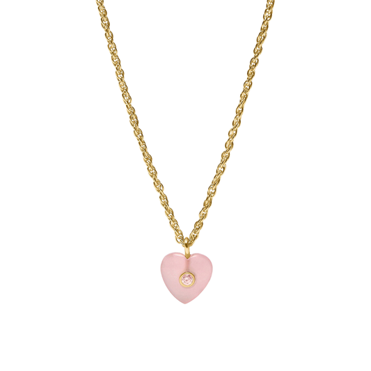 Julie Vos Heart Delicate Necklace - Rose Quartz