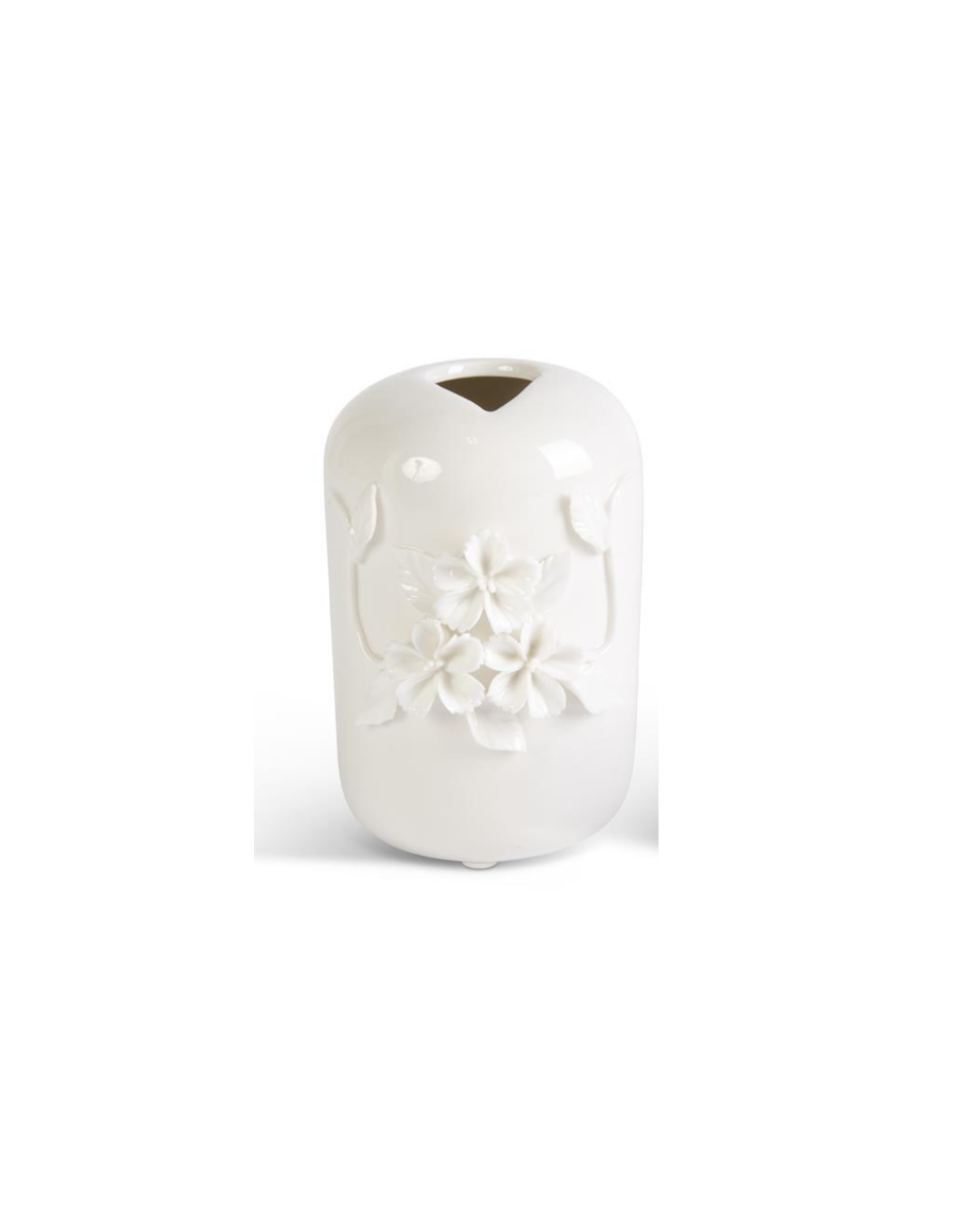 Tall White Ceramic Vase with Raised Flowers