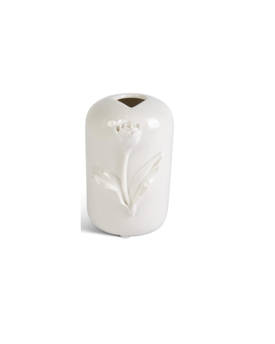 Tall White Ceramic Vase with Raised Flowers
