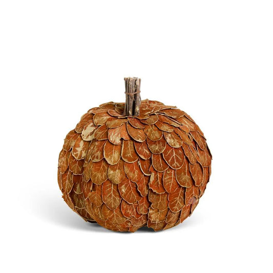Orange and Gold Leaf Pumpkin With Twig Stem