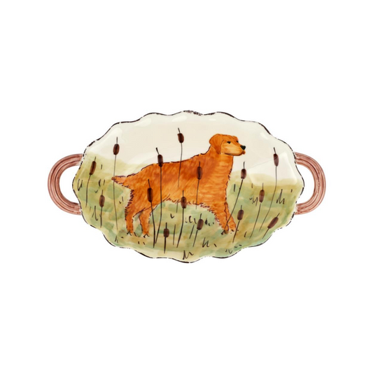 Vietri Wildlife Hunting Dog Handled Oval Platter