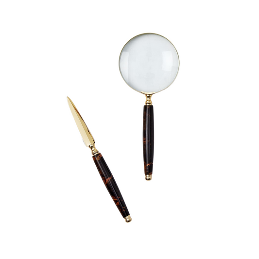 Tortoise Swirl Magnifier and Letter Opener Set