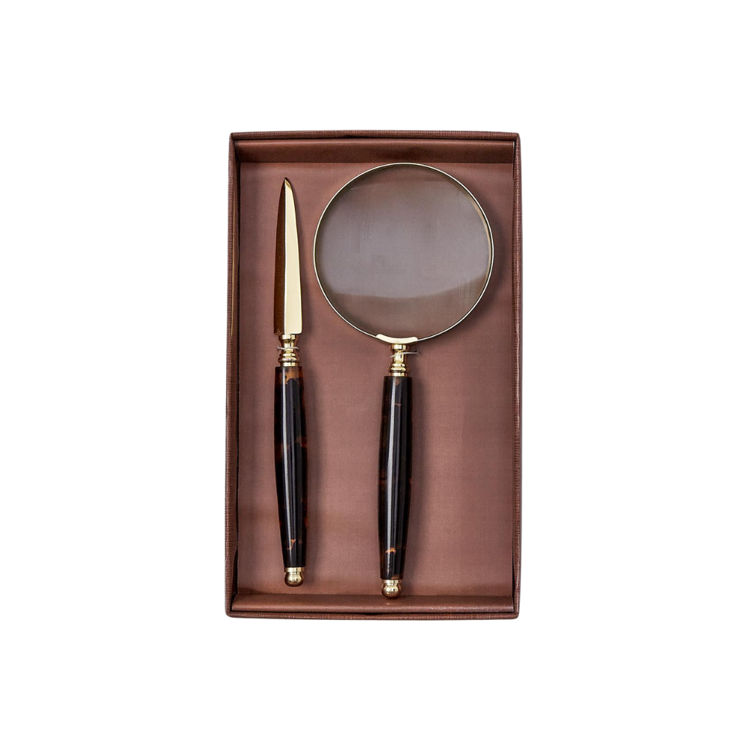 Tortoise Swirl Magnifier and Letter Opener Set