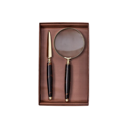 Tortoise Swirl Magnifier and Letter Opener Set
