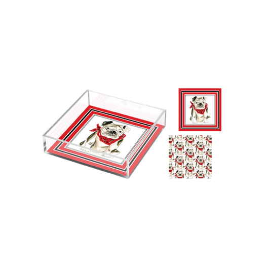 6x6 Acrylic Tray - Bulldog with Red & Black Bandana