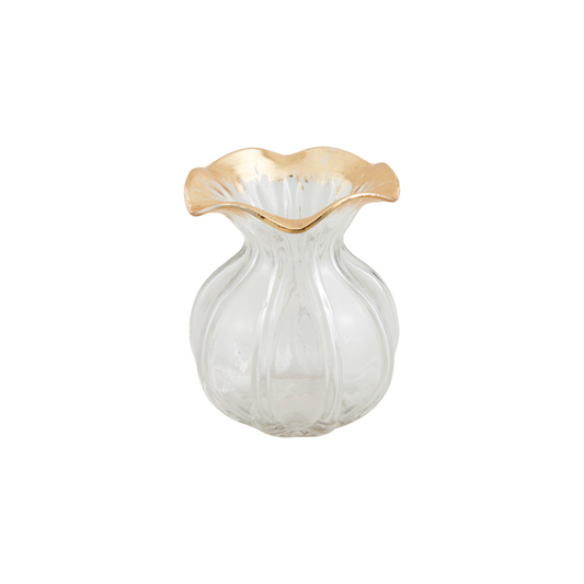 Small Ruffled Gold Glass Vase