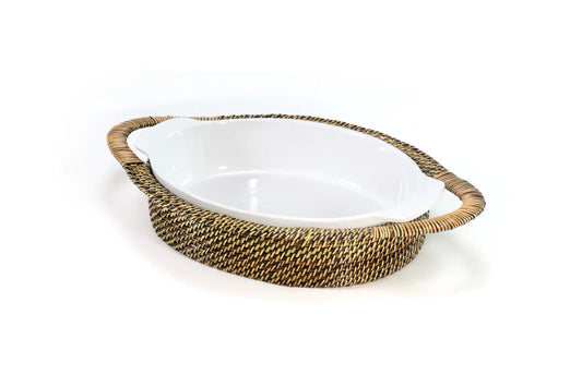 Oval Casserole Tray with Handles, with Stoneware Roaster