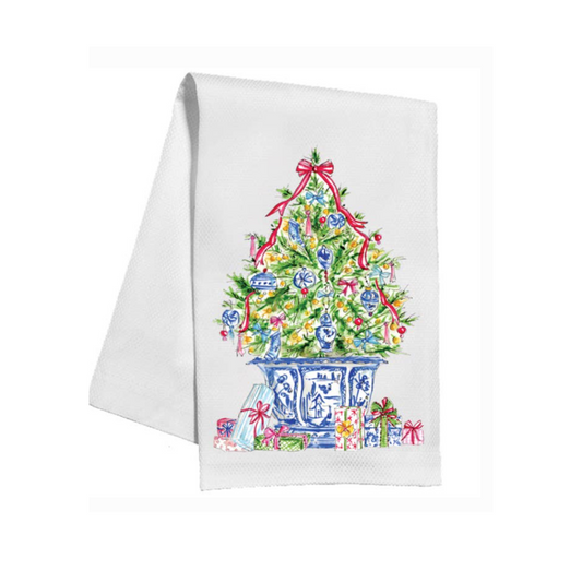 Christmas Tree with Blue Chinoiserie Ornaments Kitchen Towel