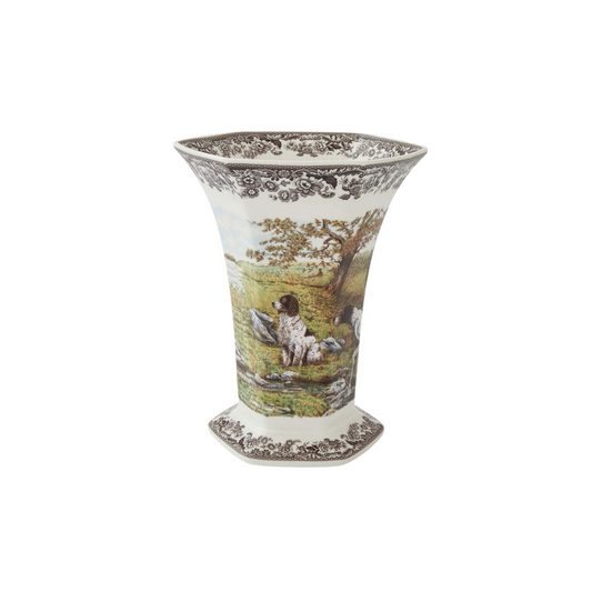 Spode Woodland Hexagonal Vase- Hunting Dogs