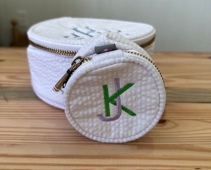 Initial Creations Monogrammed White Seersucker Jewelry Round