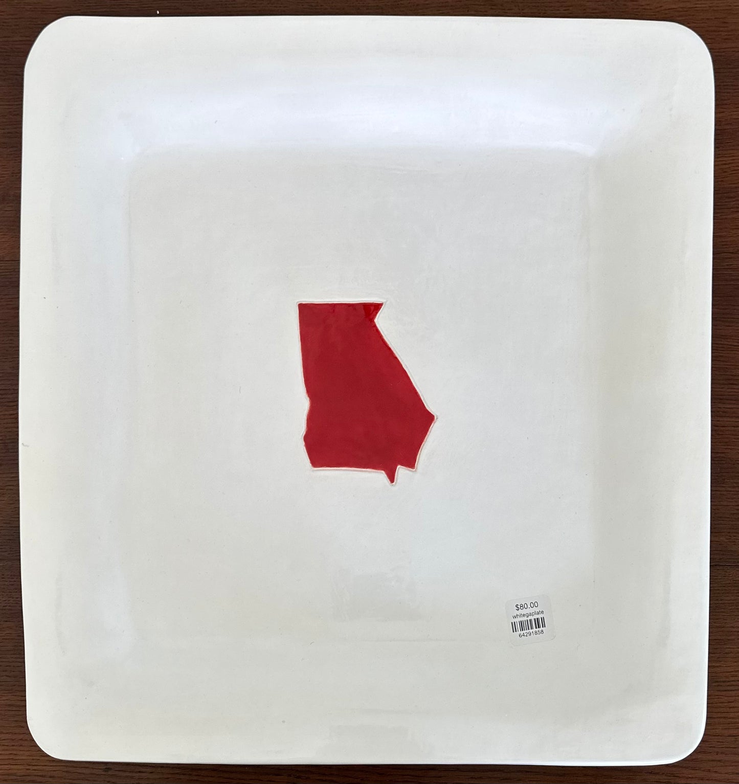 White Square Plate with Red GA