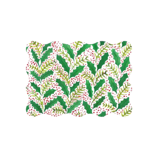 Lucy Grymes Jolly Holly Scalloped Rectangle Paper Placemats