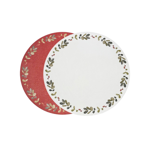 Beatriz Ball VIDA Holly Reversible Round Placemats Set of 4 (Red and Green)