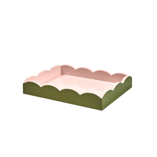 Addison Ross Scalloped Tray- Khaki and Pink