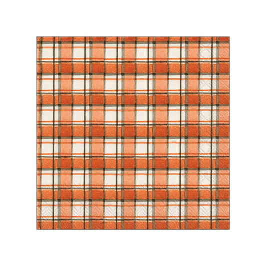 Orange And Gray Plaid Cocktail Napkin