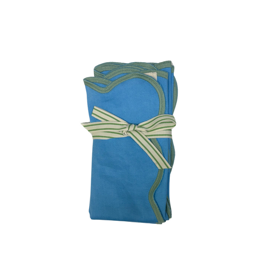 Scallop Edge Embroidery Solid Set of 4 Napkins - Blue