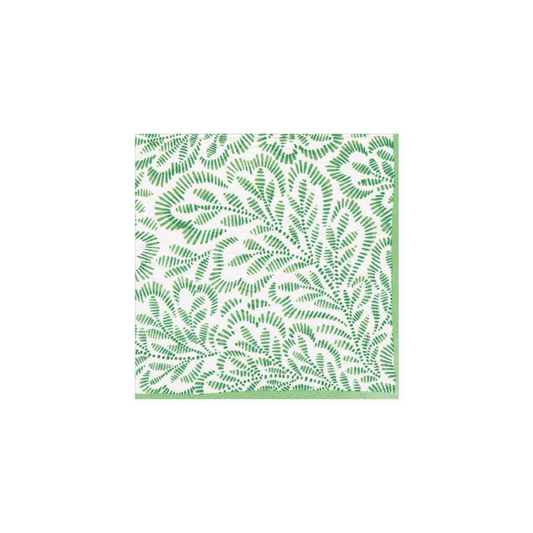 Caspari Block Print Leaves Green Napkin Cocktail