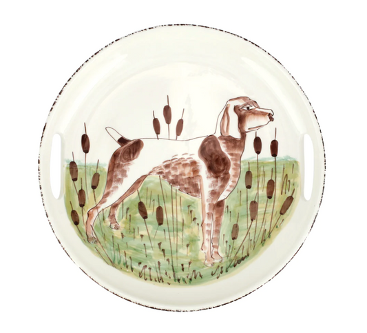 Vietri Wildlife Spaniel Handled Round Tray