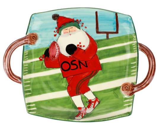 Vietri Old St. Nick Football Handled Square Platter