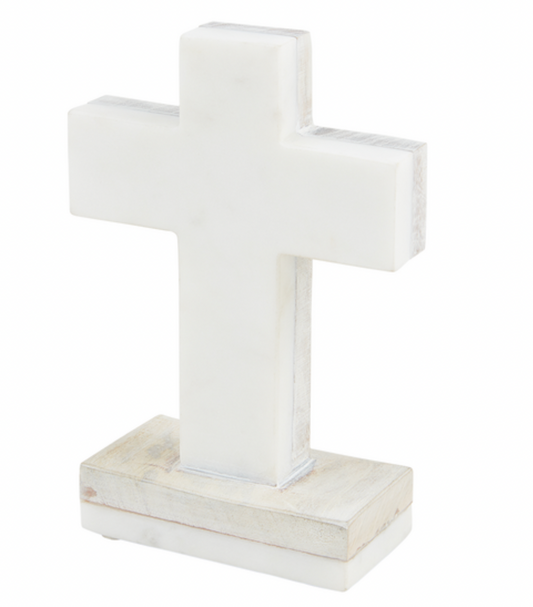 White Marble Wood Cross