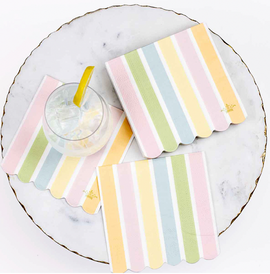 Candy Stripe Scalloped Cocktail Napkins