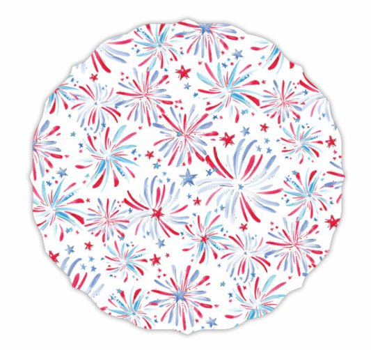 Posh Die Cut Placemat Handpainted Red, White and Blue Fireworks Circle