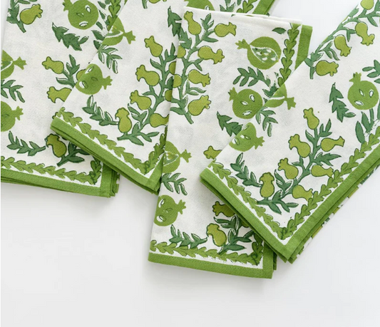 Pomegranate Pom Bells Green Napkin Set of 4
