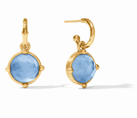 Honeybee Hoop & Charm Earring - Gold - Iridescent Chalcedony Blue