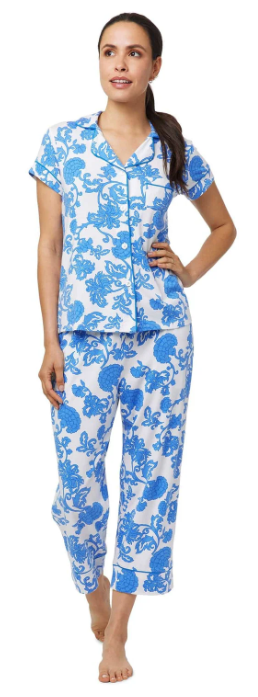 Chrysantheme Pima Knit Capri Set - Blue
