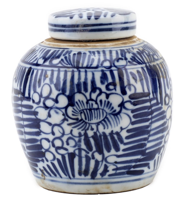 Small Blue and White Bulb Jar 4.5" H