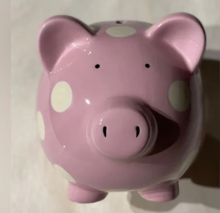 Hand Painted "My First Piggy Bank"- Pink-White Dots