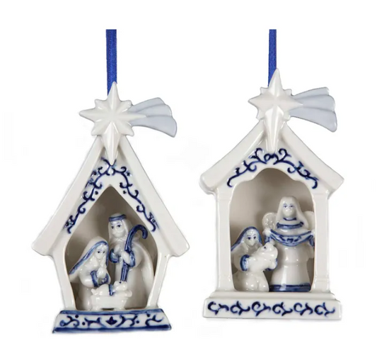 4" Porcelain Blue Holy Family Ornament