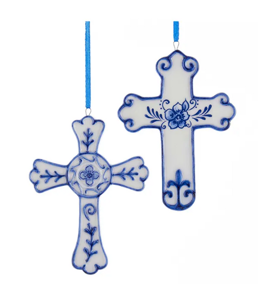 Porcelain Blue Cross Ornament
