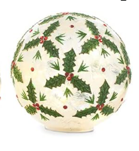 8" Holly Leaf Lighted Balls Large