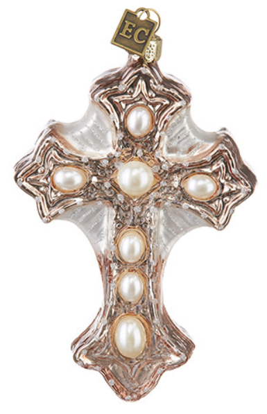 EC 5" Pearl Cross Ornament