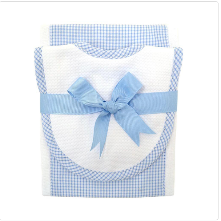 Blue Small Check Drooler Bib & Burp Set