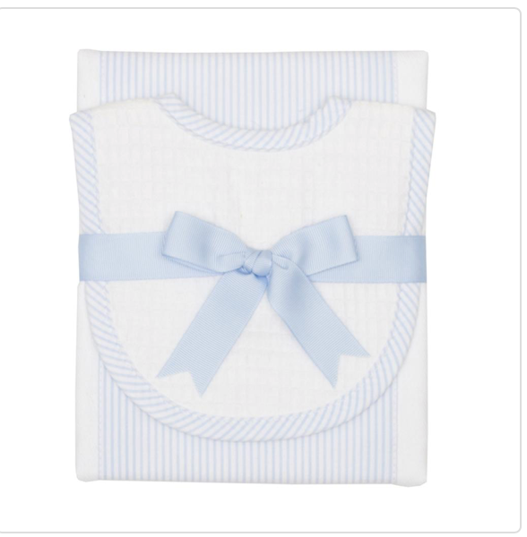 Blue Seersucker Stripe Drooler Bib & Burp Set