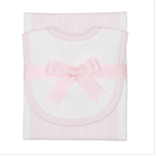 Pink Seersucker Stripe Drooler Bib & Burp Set