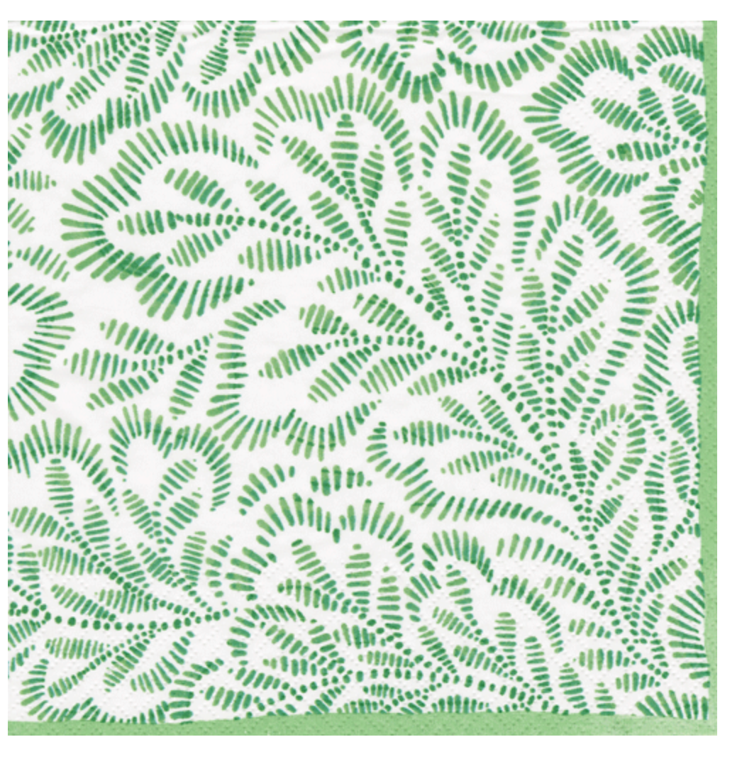 Block Print Leaves Green Napkin Cocktail