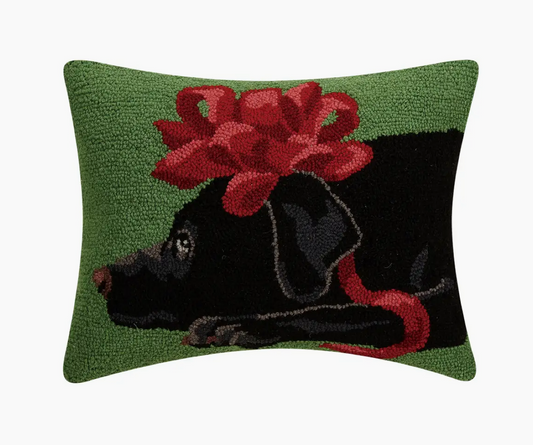 Black Lab Bow Hook Pillow