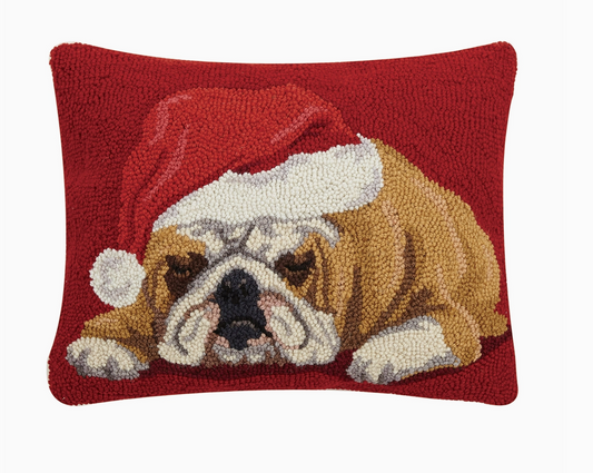 Bulldog with Santa Hat Hook Pillow