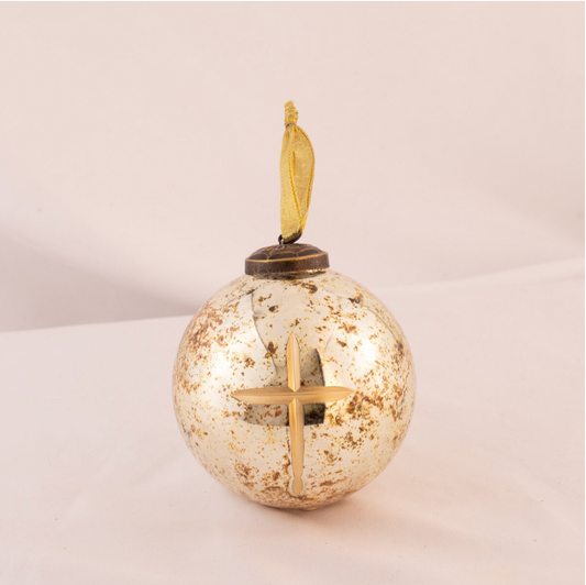 Cruix Glass Ball Ornament in Burnt Silver/Gold